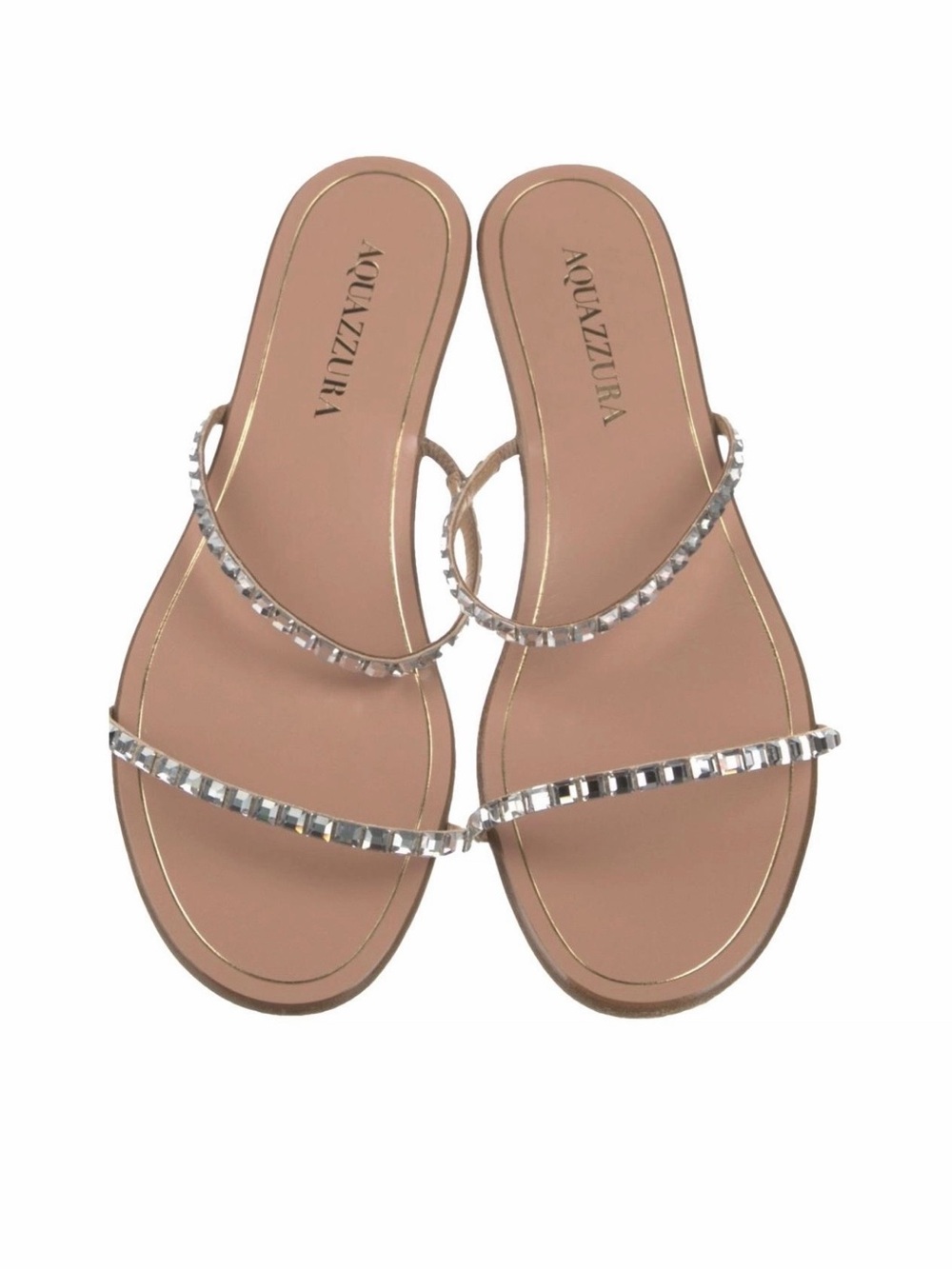 Aquazzura Blush Crystal-Embellished Double-Strap Slide Sandals